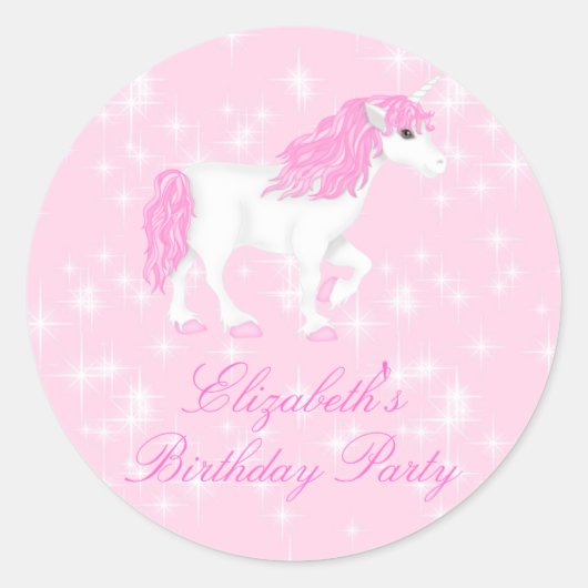 Roze Glitter Eenhoorn Verjaardagssticker Ronde Sticker (Voorkant)