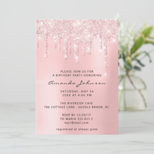 Roze glitter Effect Baby shower Girl Birthday Kaart (Staand voorkant)