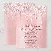 Roze glitter Effect Baby shower Girl Birthday Kaart (Voorkant / Achterkant)