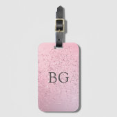 Roze Glitter Effect Monogram Initialen Bagagelabel (Voorkant (verticaal))