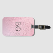 Roze Glitter Effect Monogram Initialen Bagagelabel (Voorkant (horizontaal))