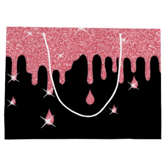 Roze glitter-effect & Sparkles Girly Groot Cadeauzakje (Achterkant)