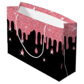 Roze glitter-effect & Sparkles Girly Groot Cadeauzakje (Achterkant Gekanteld)