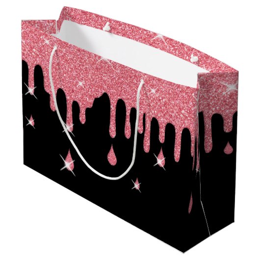 Roze glitter-effect & Sparkles Girly Groot Cadeauzakje (Achterkant Gekanteld)