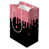 Roze glitter-effect & Sparkles Girly Medium Cadeauzakje (Achterkant Gekanteld)