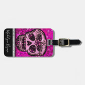 Roze Glitter Elegant Black Skull Travel Monogram Bagagelabel (Voorkant horizontaal)