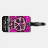 Roze Glitter Elegant Black Skull Travel Monogram Bagagelabel (Achterkant horizontaal)