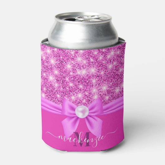Roze Glitter en Boog Blikjeskoeler (Blikje Voorkant)