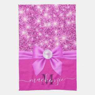 Roze Glitter en Boog Theedoek