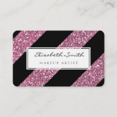 Roze glitter en diagonale strepen, Makeup kunstena Visitekaartje (Voorkant)