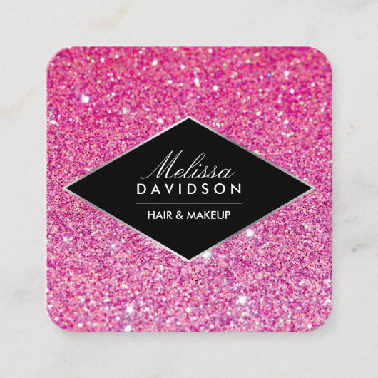 Roze Glitter en Glamour Beauty Vierkante Visitekaartje (Voorkant)