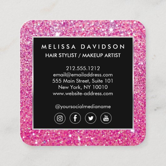 Roze Glitter en Glamour Beauty Vierkante Visitekaartje (Achterkant)