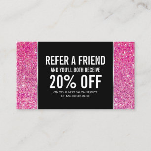 Roze Glitter en Glamour Referral Kaart