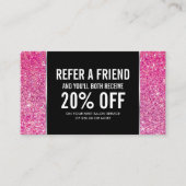Roze Glitter en Glamour Referral Kaart (Voorkant)