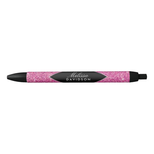 Roze Glitter en Glamour Zwarte Inkt Pen (Voorkant)