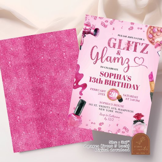 Roze Glitter en Glamz maken verjaardag Kaart
