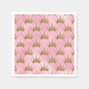 Roze glitter en Gold Princess Crown Pattern Servet