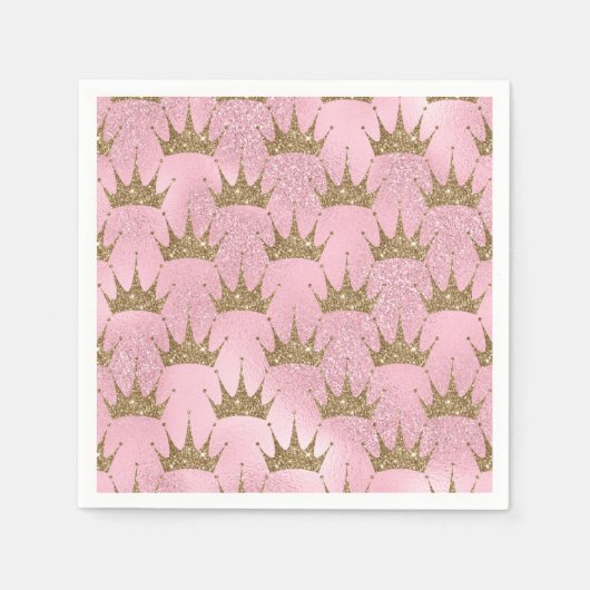 Roze glitter en Gold Princess Crown Pattern Servet (Voorkant)