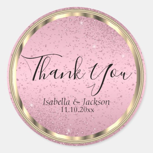 Roze glitter en goud ronde sticker (Voorkant)