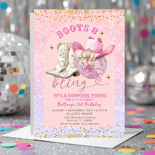 Roze Glitter en Gouden Laarzen en Bling Verjaardag Kaart