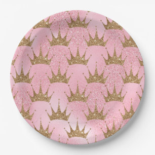 roze glitter en gouden prinses Crown Papieren Bordje