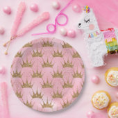  roze glitter en goudprinses Crown Papieren Bordje (Feest)