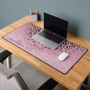Roze Glitter en Leopard Patroon - Personaliseren Bureaumat