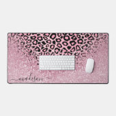 Roze Glitter en Leopard Patroon - Personaliseren Bureaumat (Keyboard & Muis)