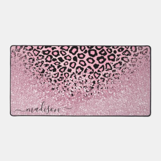 Roze Glitter en Leopard Patroon - Personaliseren Bureaumat (Voorkant)