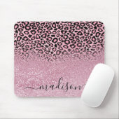 Roze Glitter en Leopard Patroon - Personaliseren Muismat (Met muis)