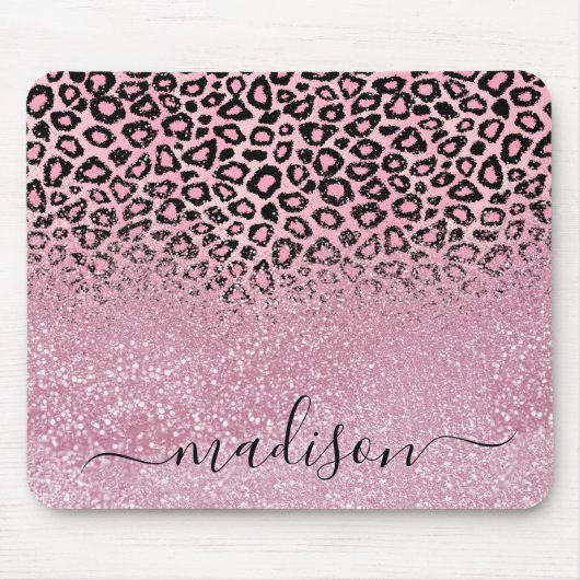 Roze Glitter en Leopard Patroon - Personaliseren Muismat (Voorkant)