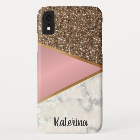 Roze glitter en marmeren geometrisch goud mobiel Case-Mate iPhone case (Achterkant)