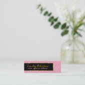 Roze glitter en metallic gouden accenten mini visitekaartje (Staand voorkant)