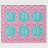 Roze Glitter en Mint Aangepast Monogram Cadeaupapier (Vlak)