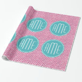 Roze Glitter en Mint Aangepast Monogram Cadeaupapier (Uitgerold)