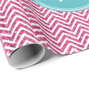 Roze Glitter en Mint Aangepast Monogram Cadeaupapier