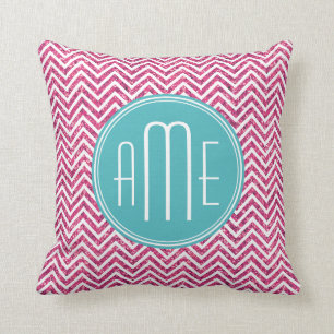 Roze Glitter en Mint Aangepast Monogram Kussen