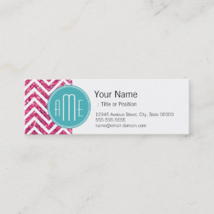 Roze Glitter en Mint Aangepast Monogram Mini Visitekaartje