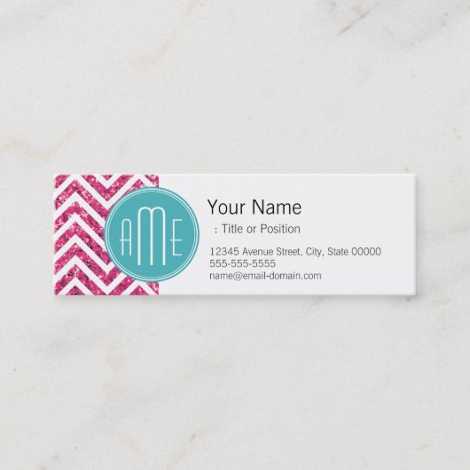 Roze Glitter en Mint Aangepast Monogram Mini Visitekaartje (Voorkant)