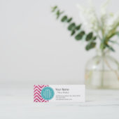 Roze Glitter en Mint Aangepast Monogram Mini Visitekaartje (Staand voorkant)