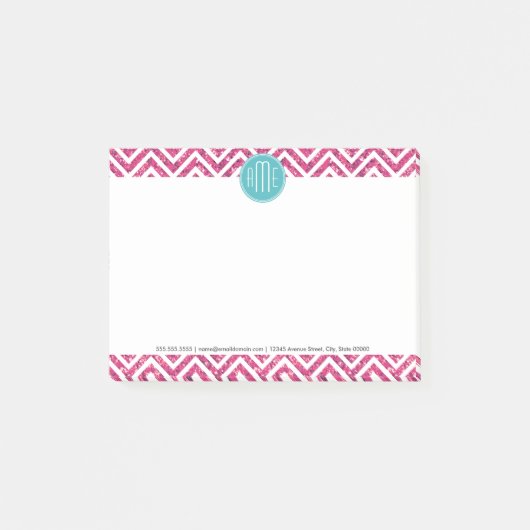 Roze Glitter en Mint Aangepast Monogram Post-it® Notes (Voorkant)