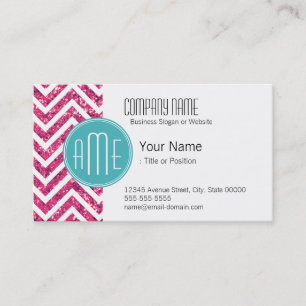 Roze Glitter en Mint Aangepast Monogram Visitekaartje