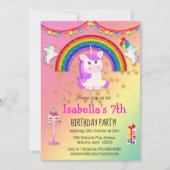 Roze glitter en regenboog Unicorn Birthday Kaart (Voorkant)