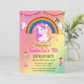 Roze glitter en regenboog Unicorn Birthday Kaart (Staand voorkant)