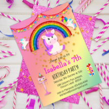 Roze glitter en regenboog Unicorn Birthday