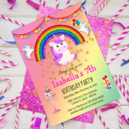 Roze glitter en regenboog Unicorn Birthday Kaart