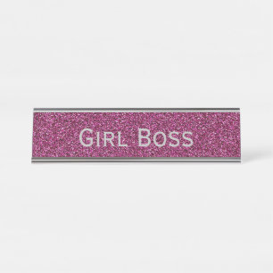 Roze Glitter en Silver Girl Boss Funny Corporate Bureau Naambordje