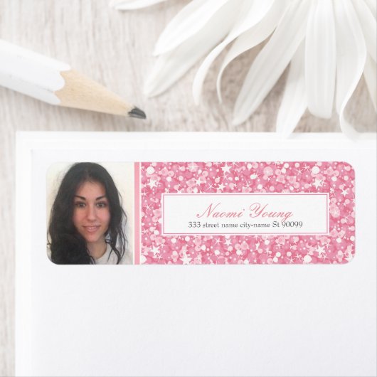 Roze glitter en streep-Afstuderen foto Etiket (Insitu)