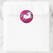 Roze glitter en Unicorn Ronde Sticker (Tas)