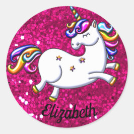 Roze glitter en Unicorn Ronde Sticker